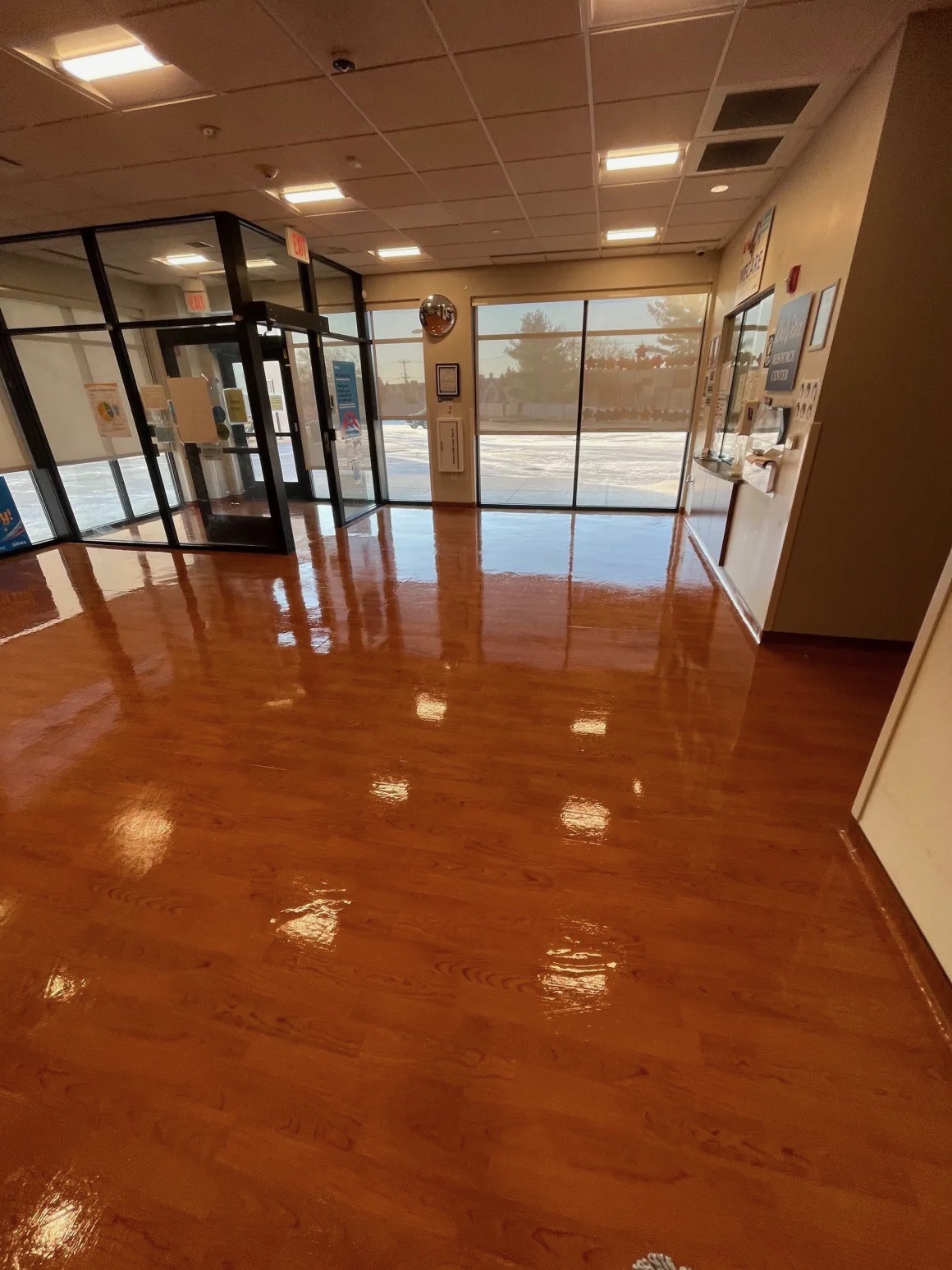 High-gloss refinished lobby floor