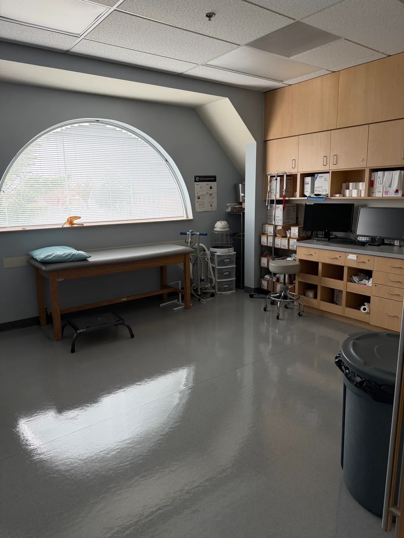 Clean rehabilitation therapy gym with exercise equipment