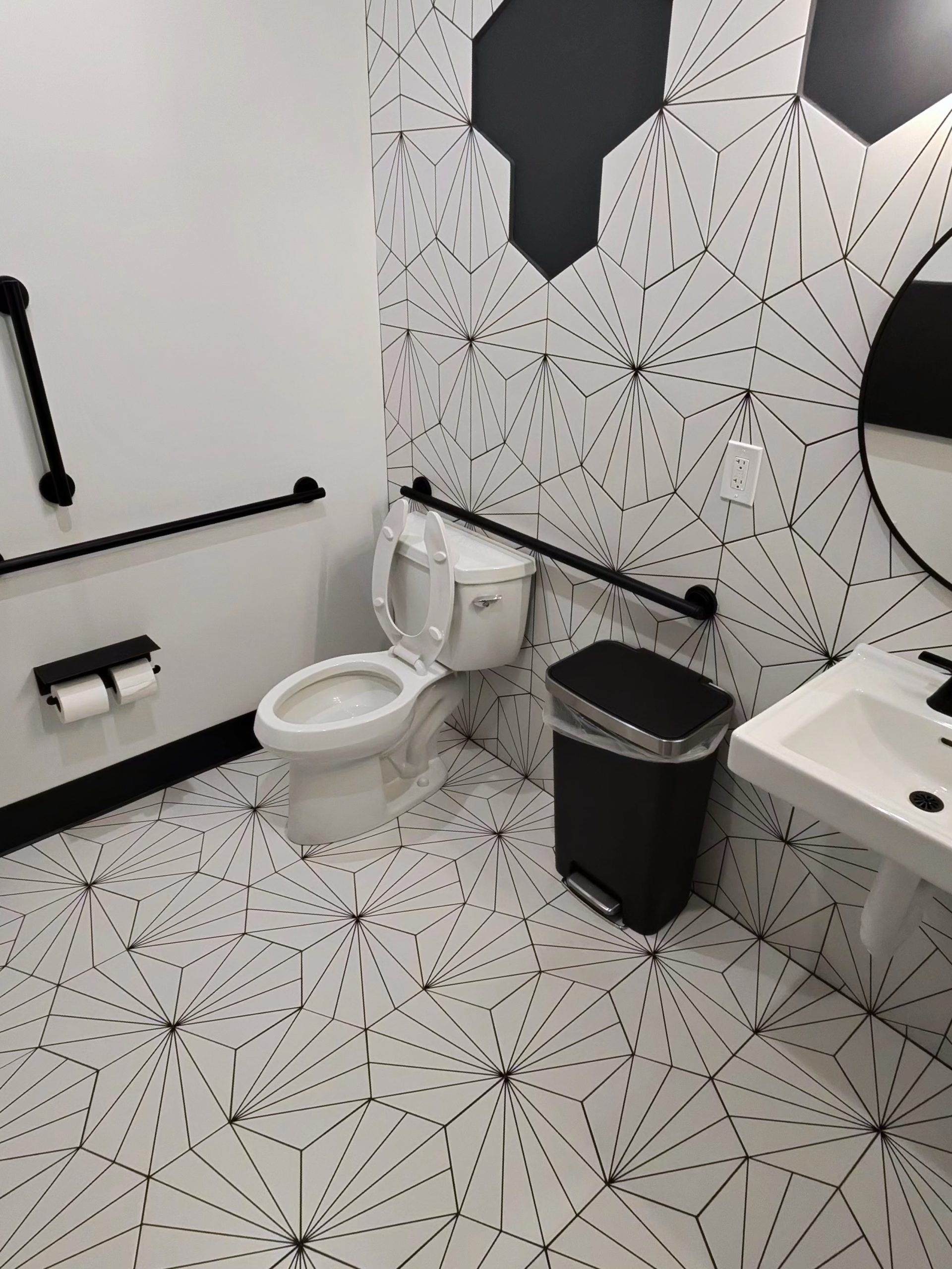Freshly cleaned and sanitized restroom