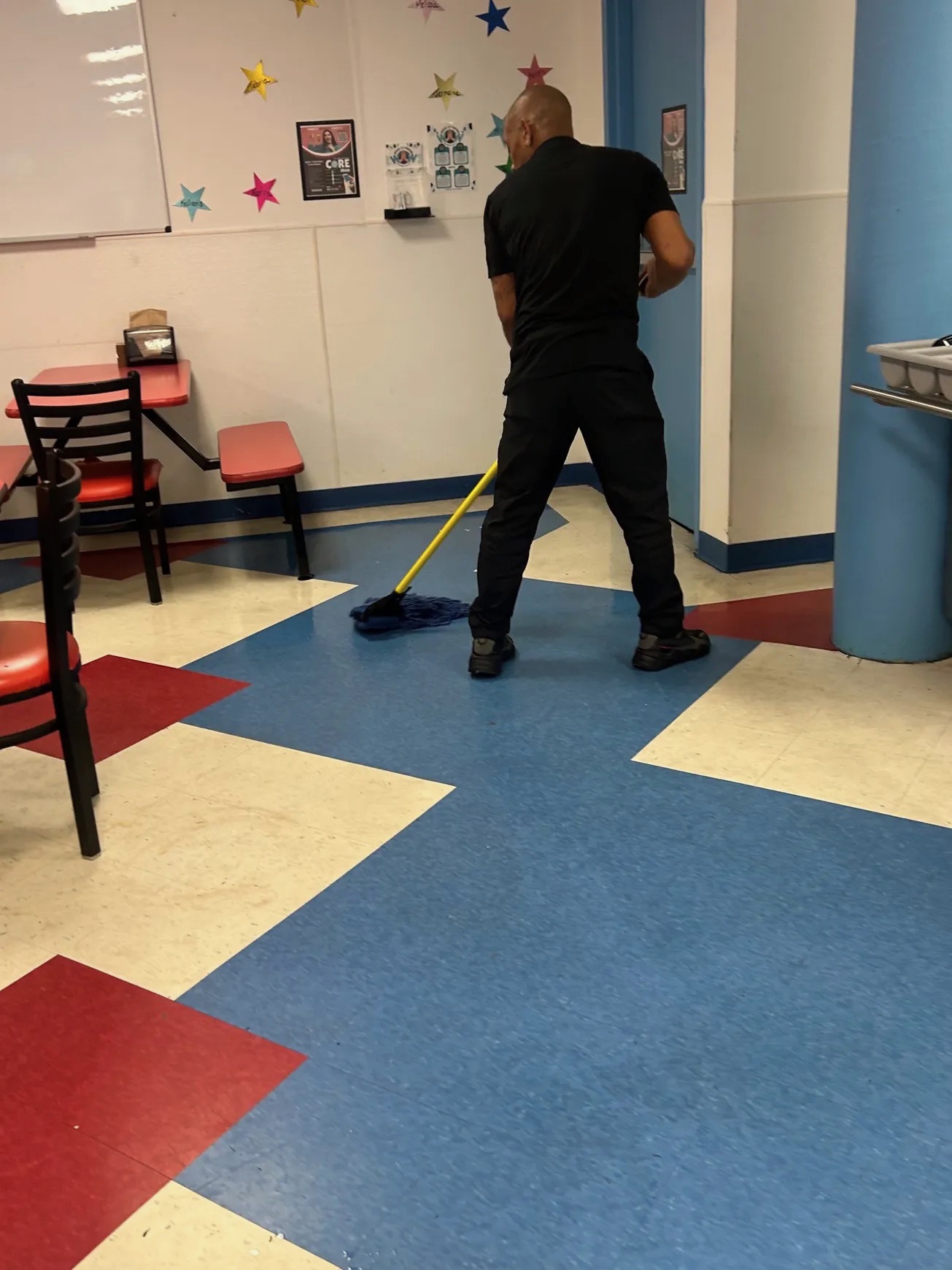 Cafeteria floor mopping
